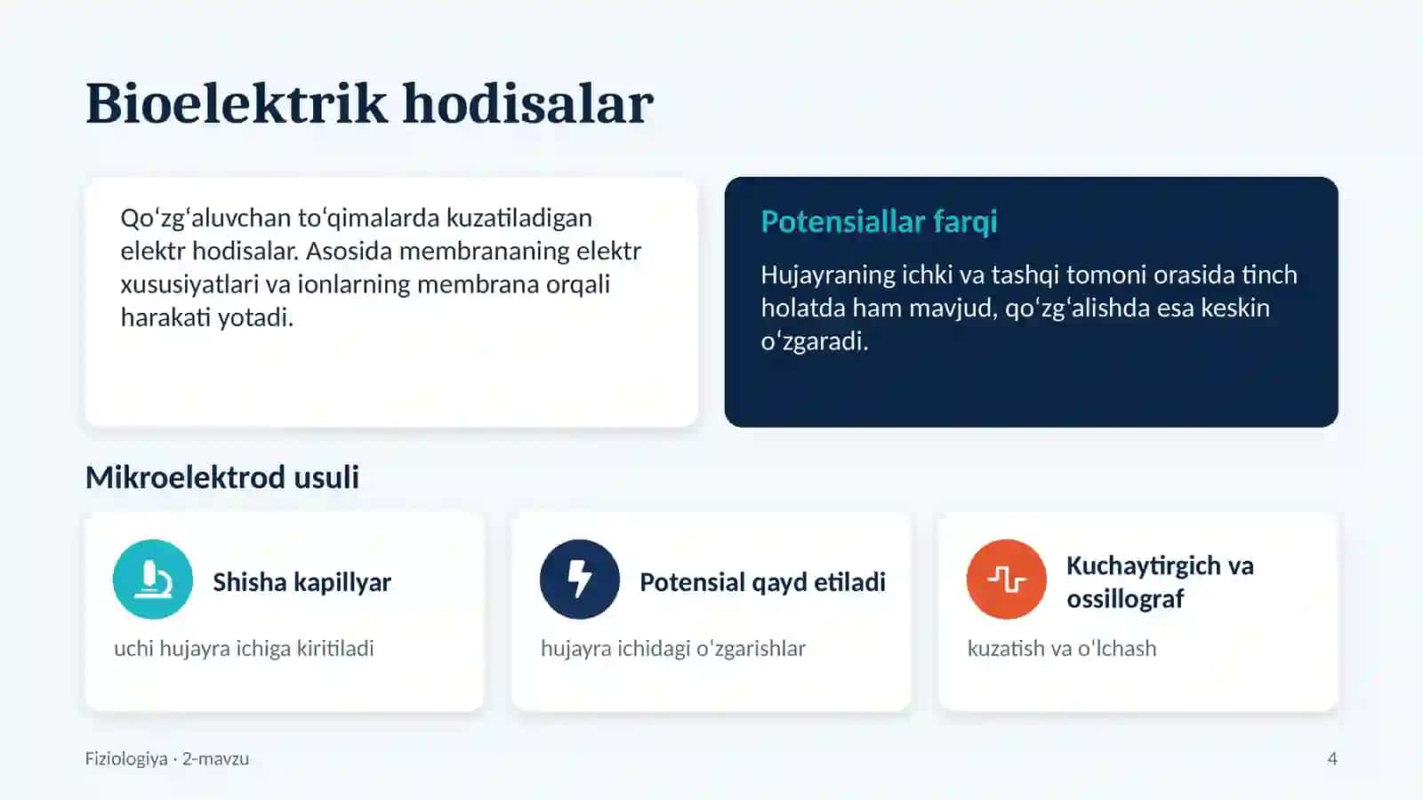 Qo‘zg‘aluvchan to‘qimalarda bioelektrik hodisalar 4