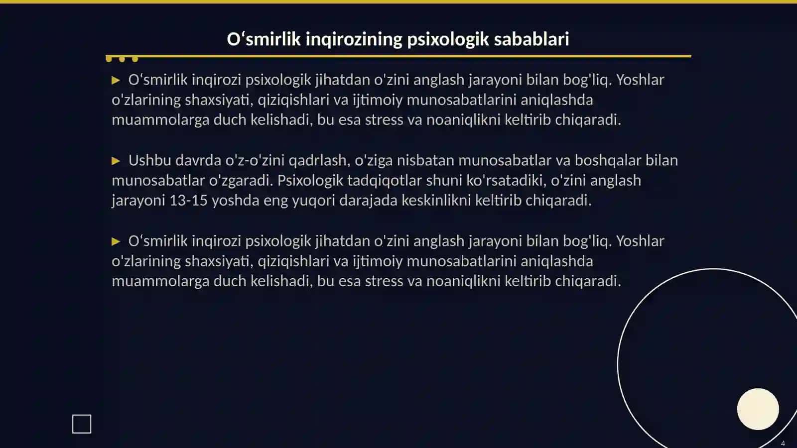 Oʻsmirlik davri inqirozi va uning psixologik va psixofiziologik sabablari 4