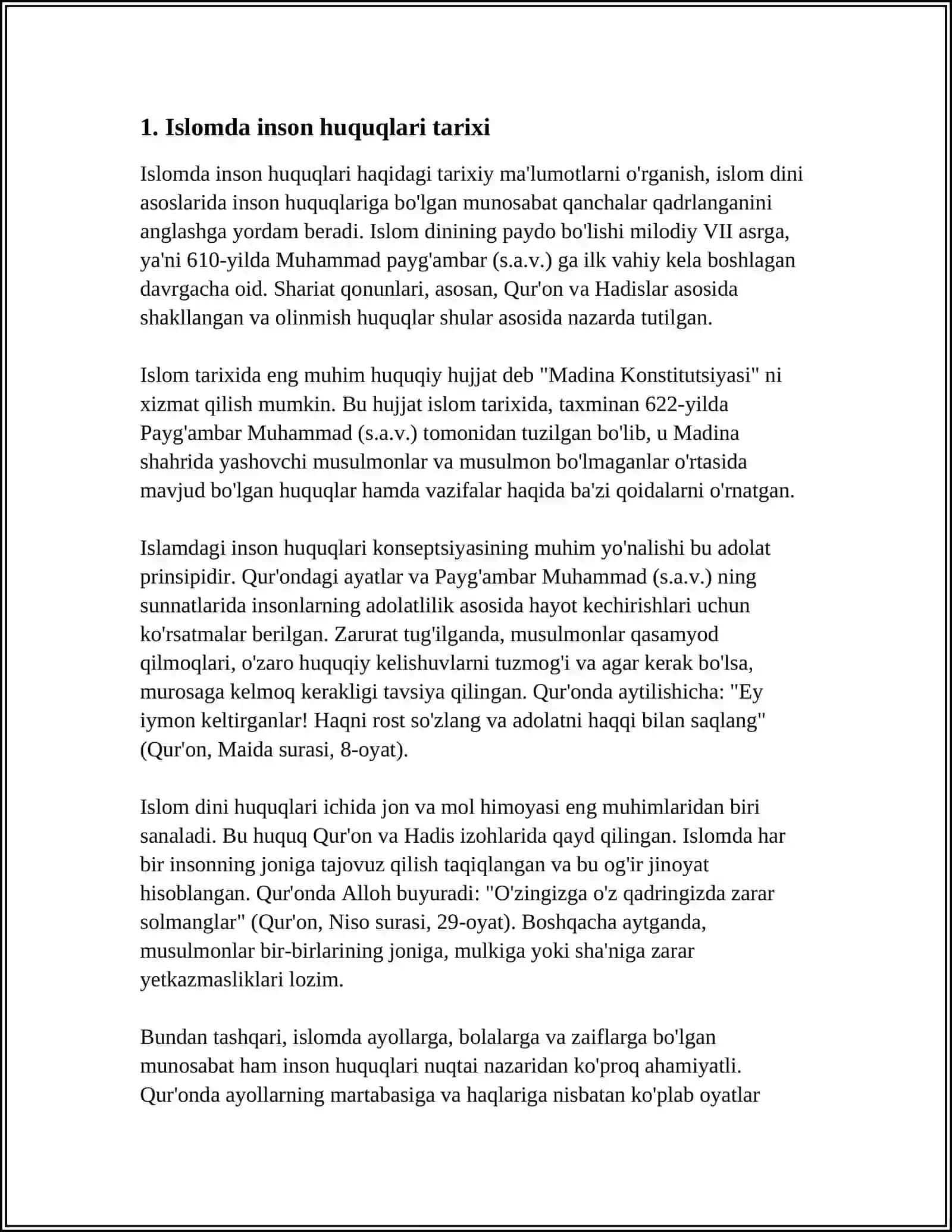 ISLOMDA INSON HUQUQLARI HIMOYASI, IJTIMOIY TENGLIK, ADOLAT VA TOLERANTLIK 4