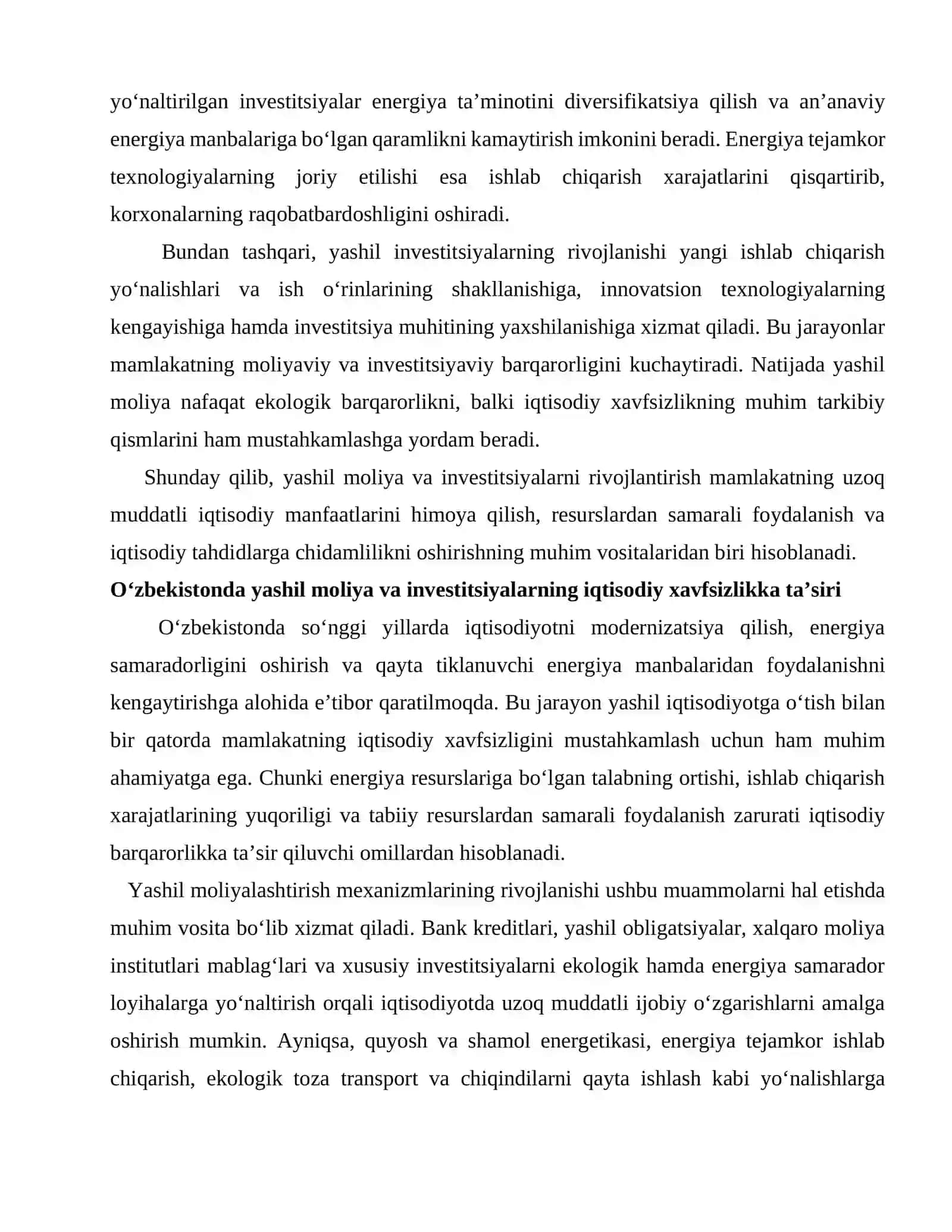 YASHIL MOLIYA VA INVESTITSIYALARNING IQTISODIY XAVFSIZLIKNI TA’MINLASHDAGI ROLI 4