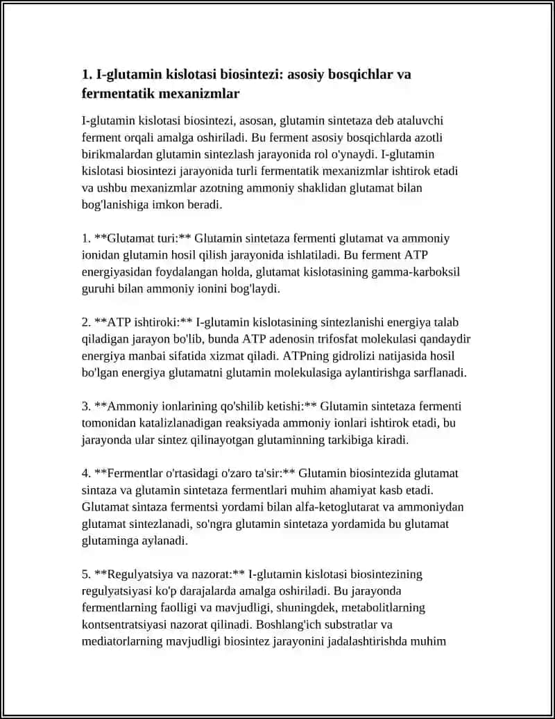 I-GLUTAMIN KISLATANI BIOSENTIZI VA UNI SENTEZLASHNI JADDALASHTIRUVCHI MIKROORGANIZMLARNI SILIKSIYASI 4