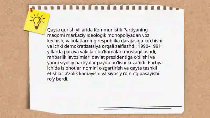 “Qayta qurish” yillarida O‘zbekistondagi ijtimoiy-siyosiy vaziyat 4
