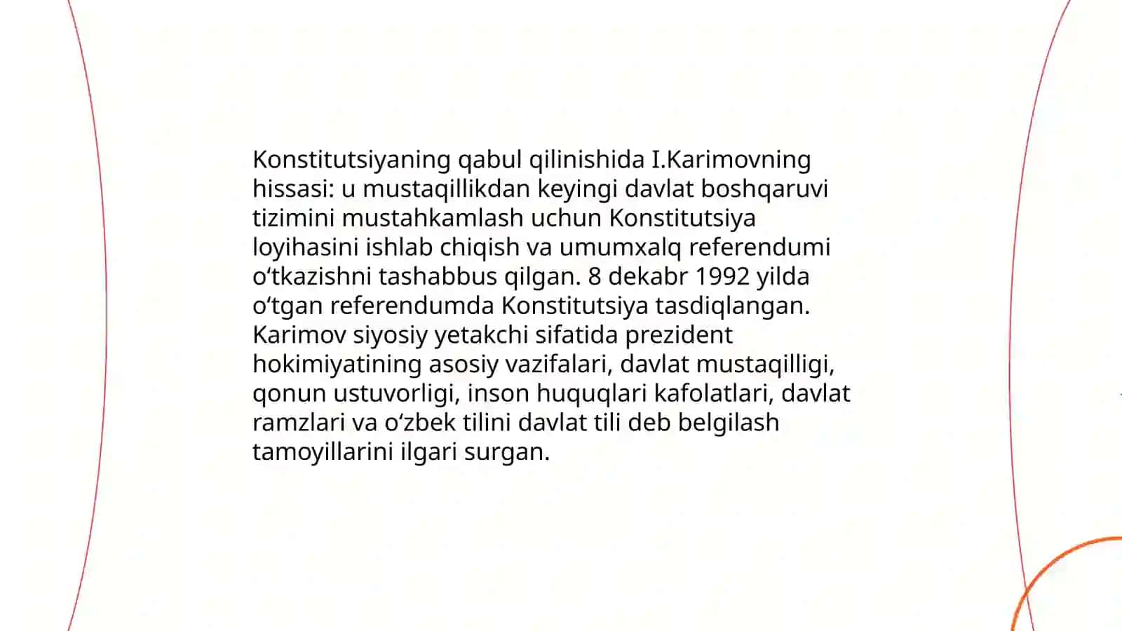 Mustaqil O‘zbekiston davlatining yuzaga kelishi va mustahkamlanishida I.Karimovning tarixiy xizmatlari 4