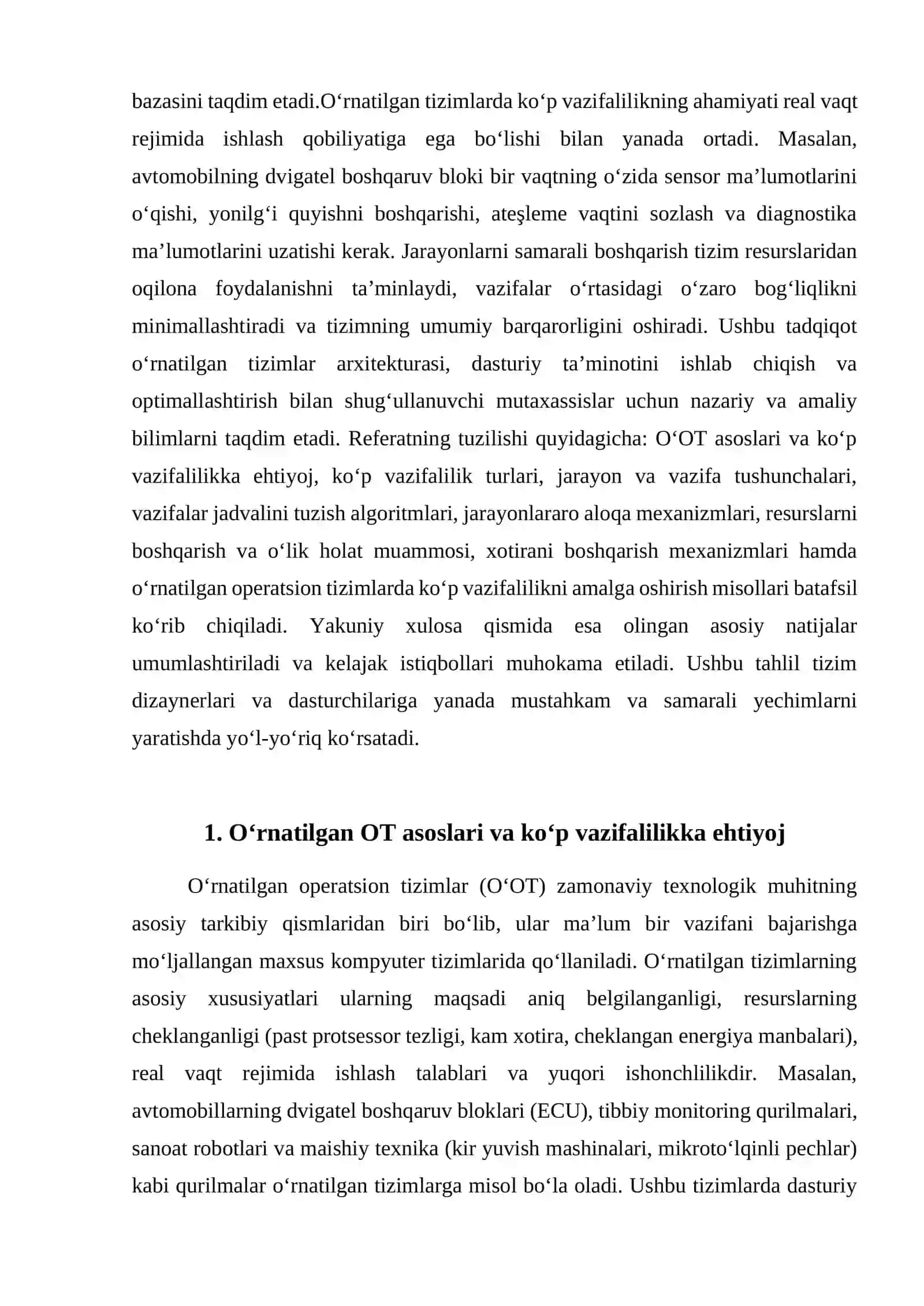Oʻrnatilgan operatsion tizimlarda koʻp vazifalilik va jarayonlarni boshqarish 4