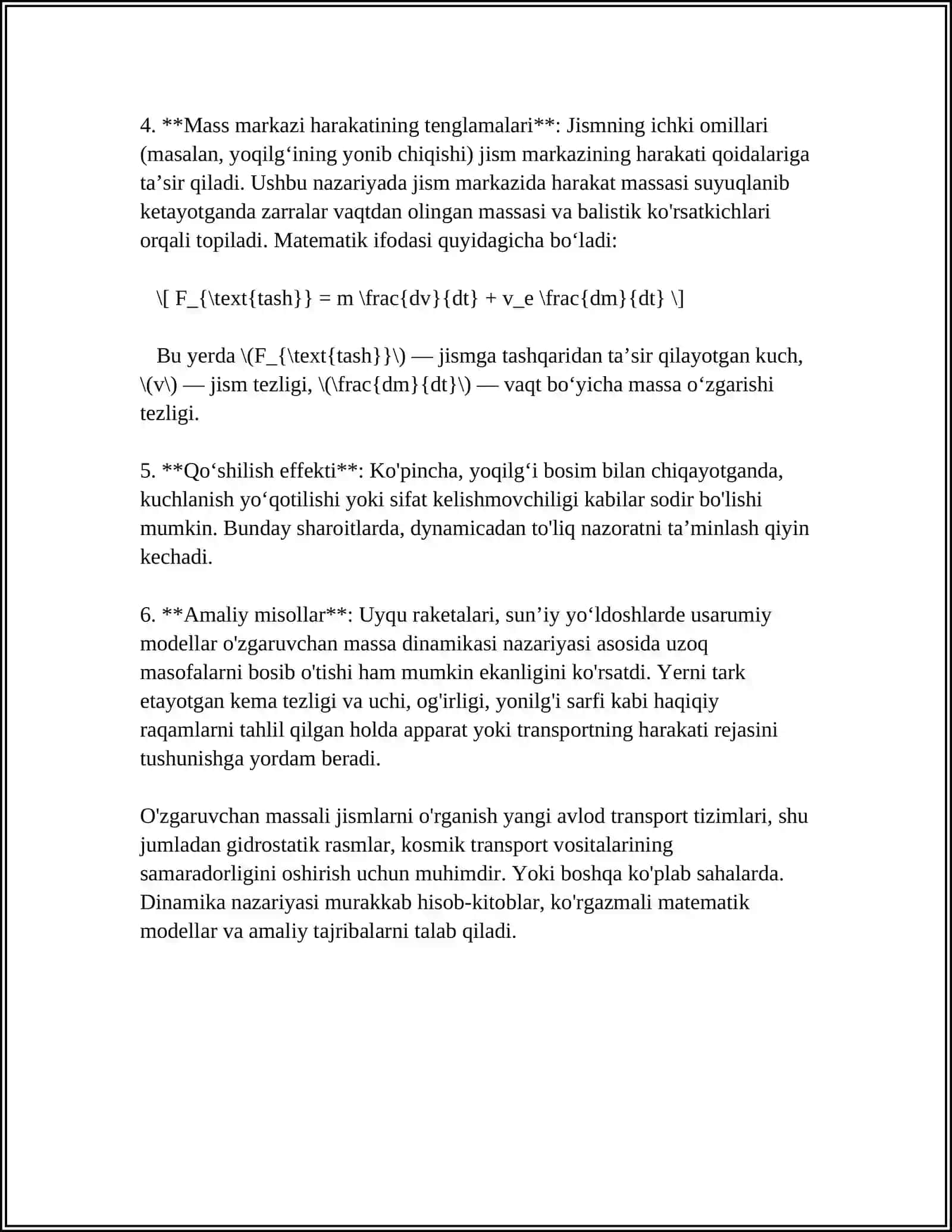 Oʻzgaruvchan Massali Jismlarning Harakati. Reaktiv Harakat 4