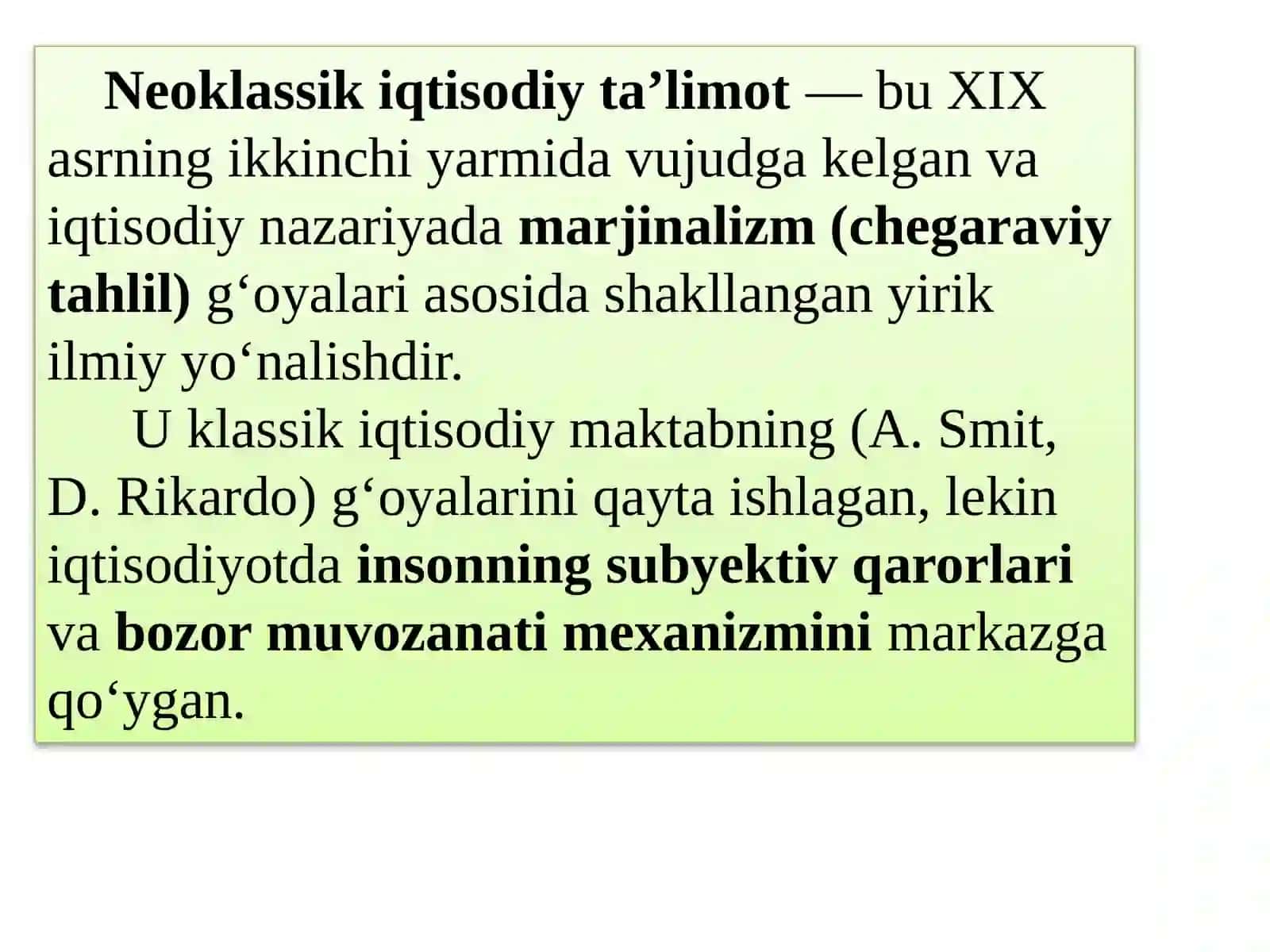 NEOKLASSIK MAKTAB IQTISODIY QARASHLAR 4