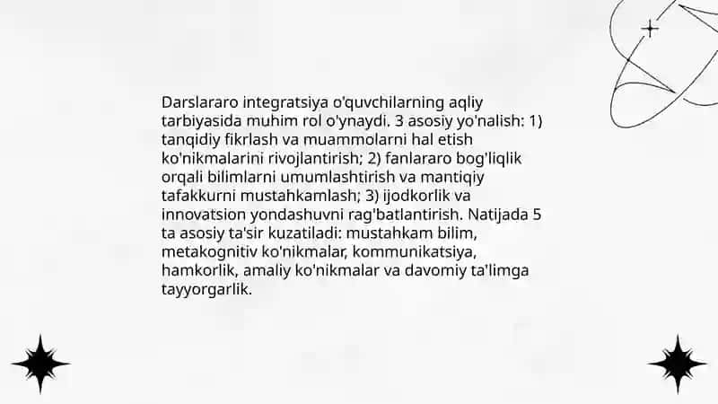 O'quvchilarning ilmiy dunyoqarashini shakllantirish. O'quvchilarning aqliy tarbiyasi 4