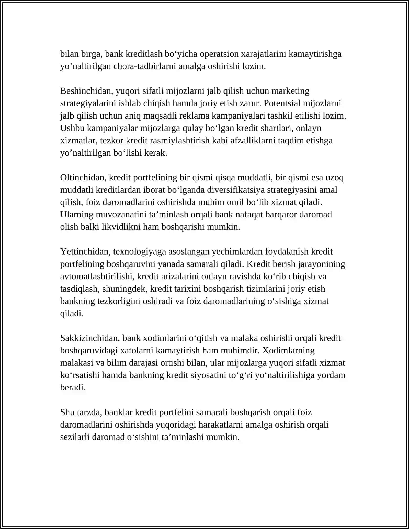 BANK DAROMADLARINI KOʻPAYTIRISH VA XARAJATLARINI OPTIMALLASHTIRISH YOʻLLARI 4