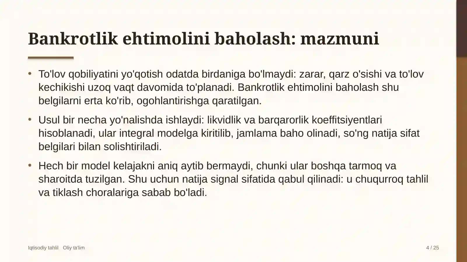 Televideniyeda bankrotlik ehtimolini baholash 4