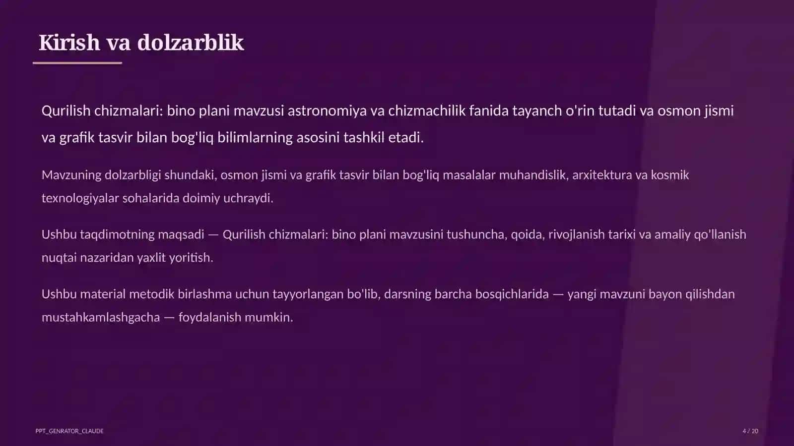Qurilish chizmalari: bino plani (9-sinf) 4