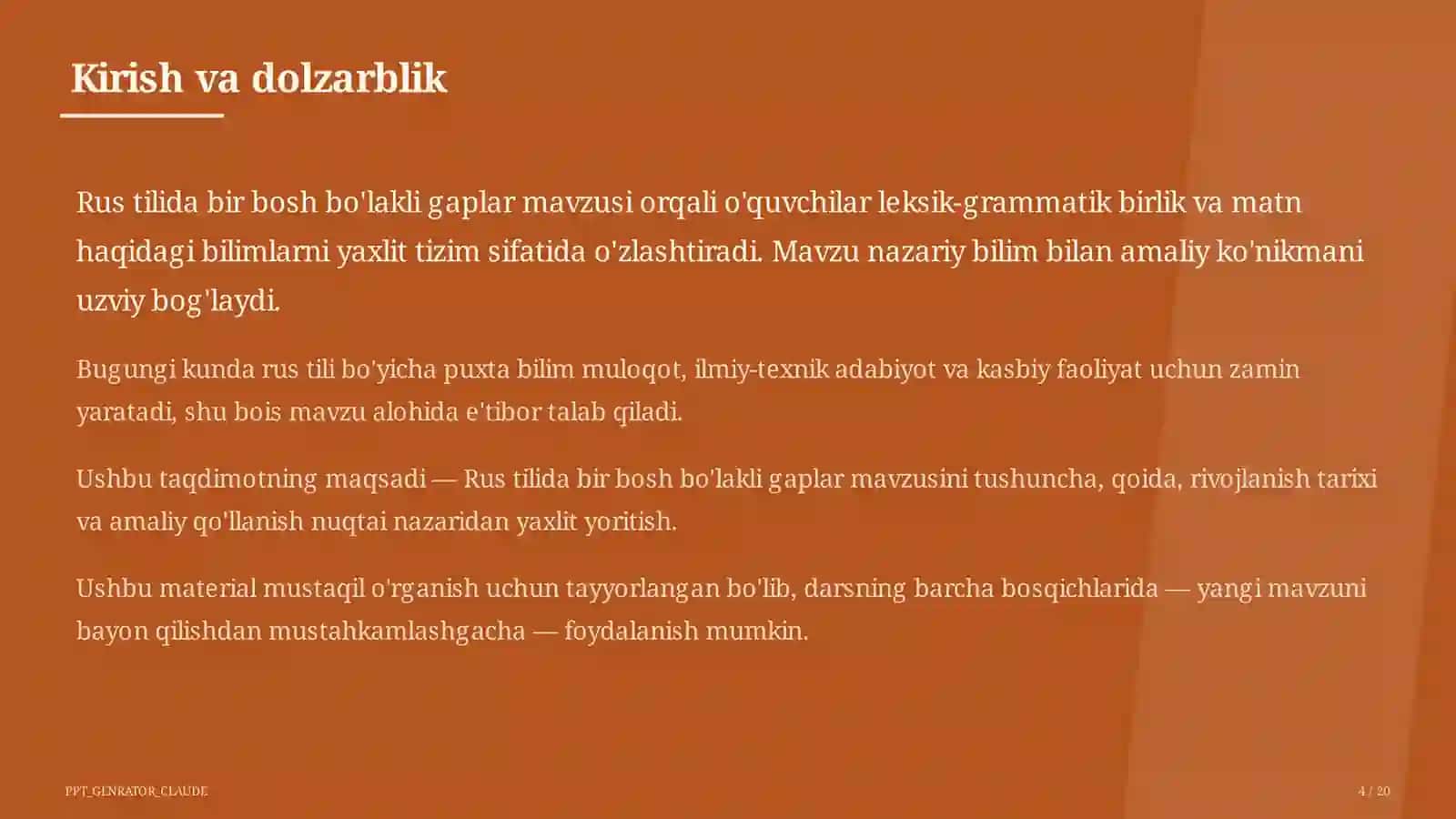 Rus tilida bir bosh bo'lakli gaplar (8-sinf) 4