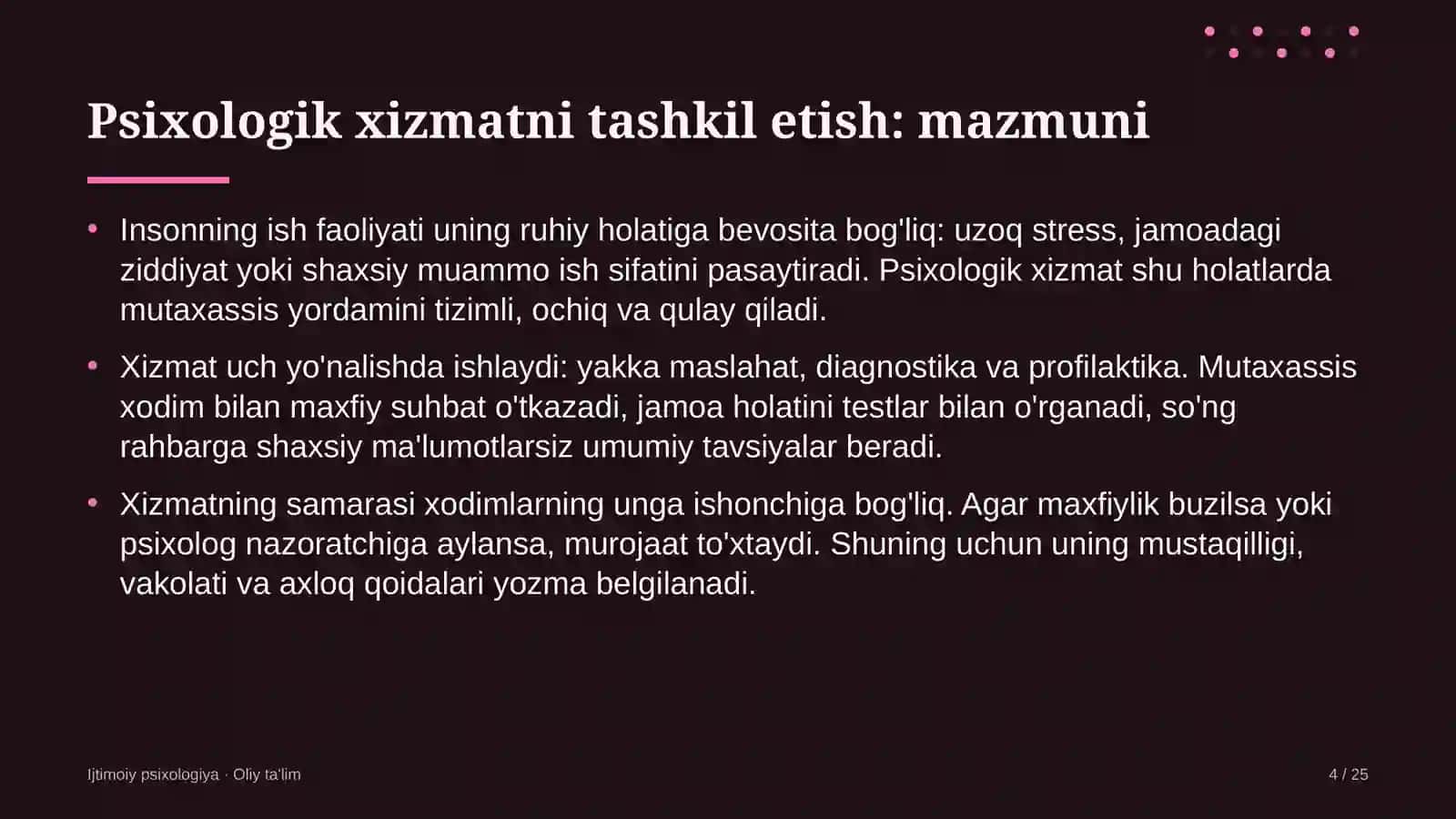 dorixonalarda psixologik xizmatni tashkil etish 9416 4