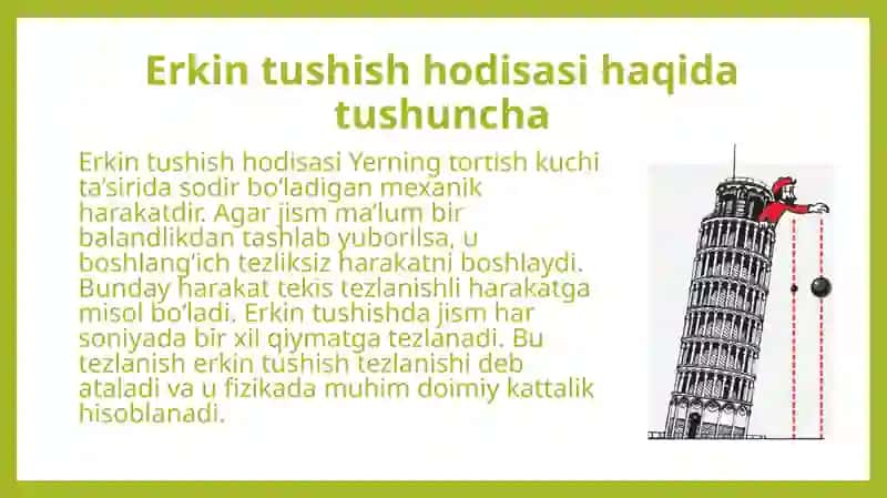 Erkin tushish tezlanishini aniqlash 4