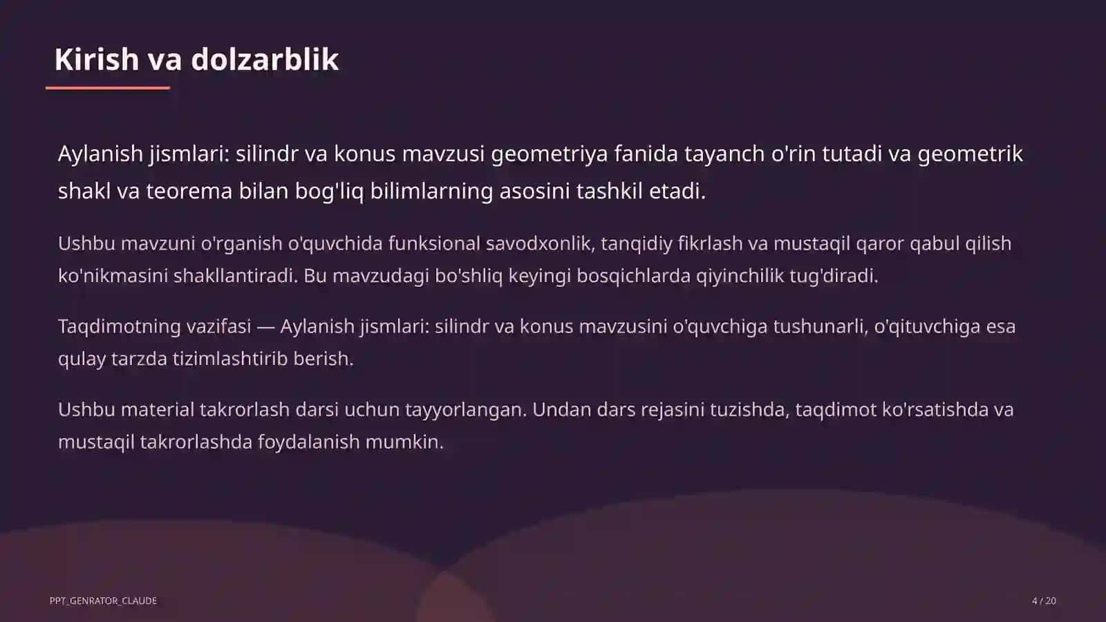 Aylanish jismlari: silindr va konus (11-sinf) 4