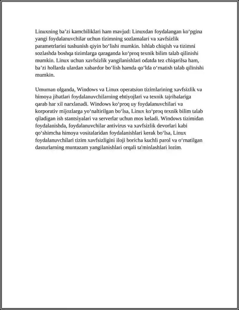 OPERATSION TIZIMLARNI SOLISHTIRISH: AFZALLIKLAR VA KAMCHILIKLAR 4