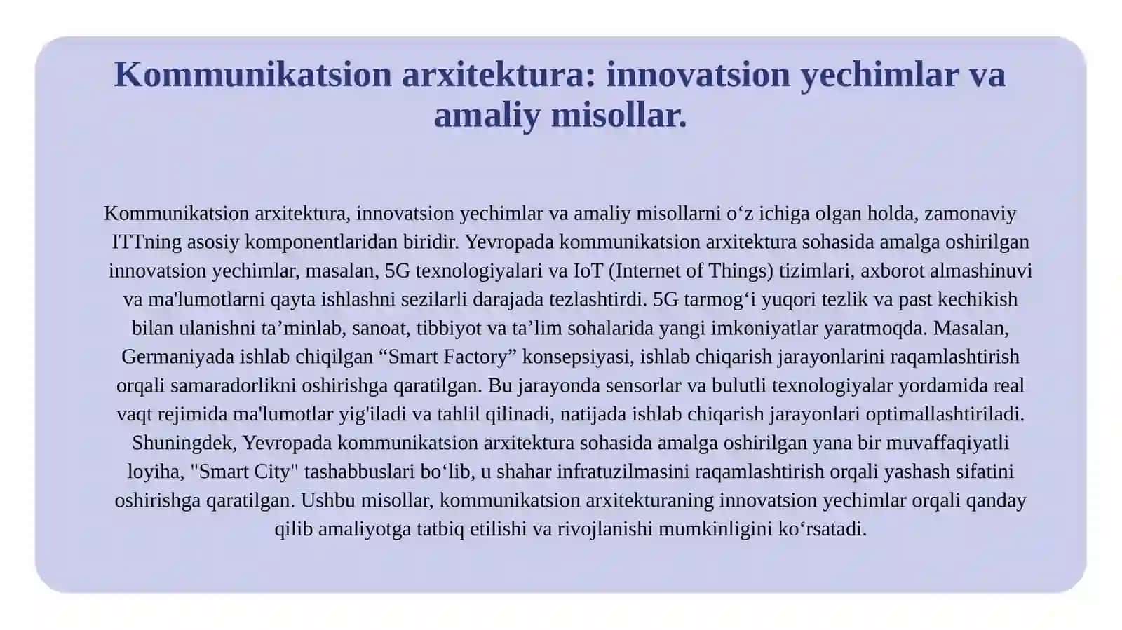 ITT ning jismoniy va kommunikatsion arxitekturasi ITTni tadbiq etishning Yevropa tajribalari 4