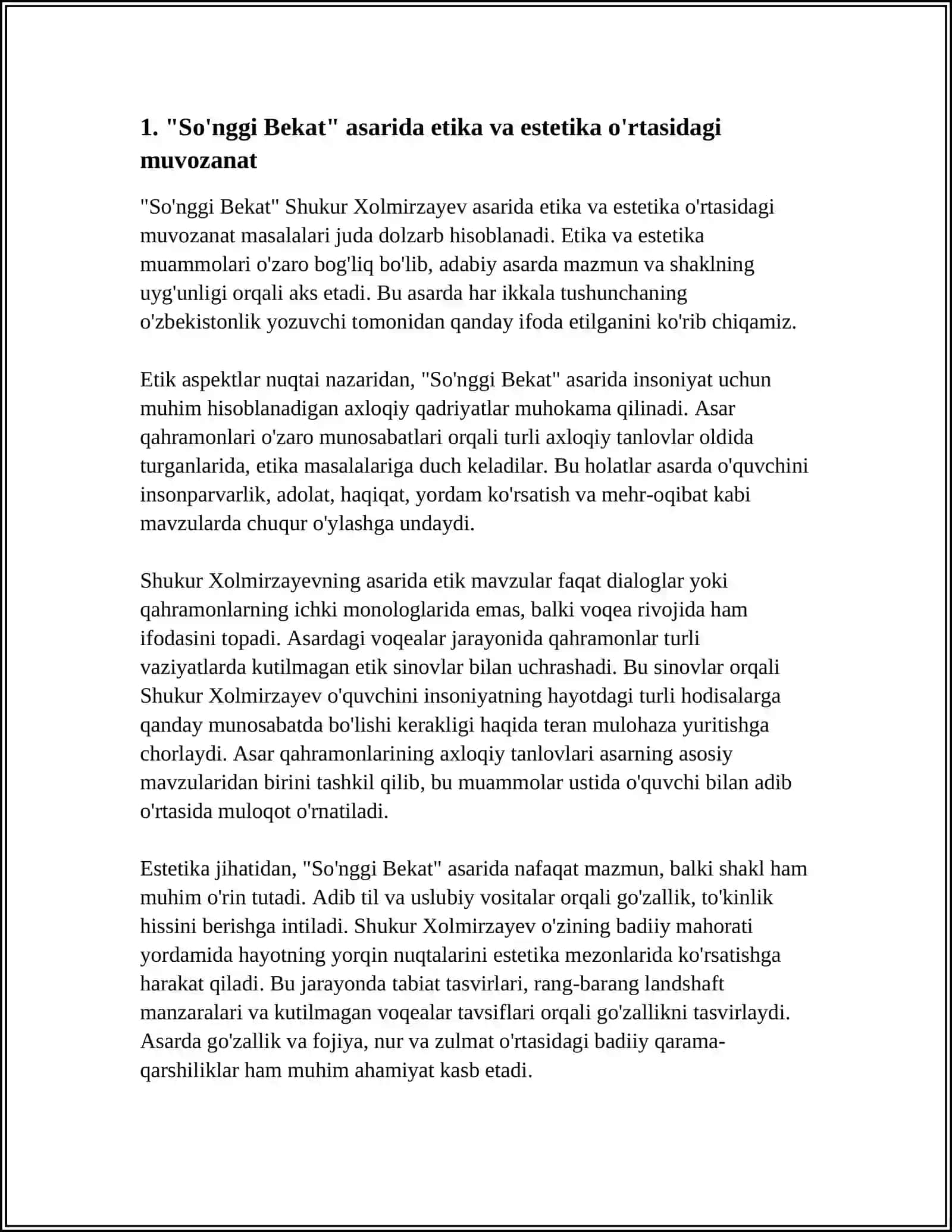 ''SO'NGGI BEKAT'' SHUKUR XOLMIRZAYEV ASARNI ETIK VA ESTETIKA MEZONIDA QARASHLAR 4