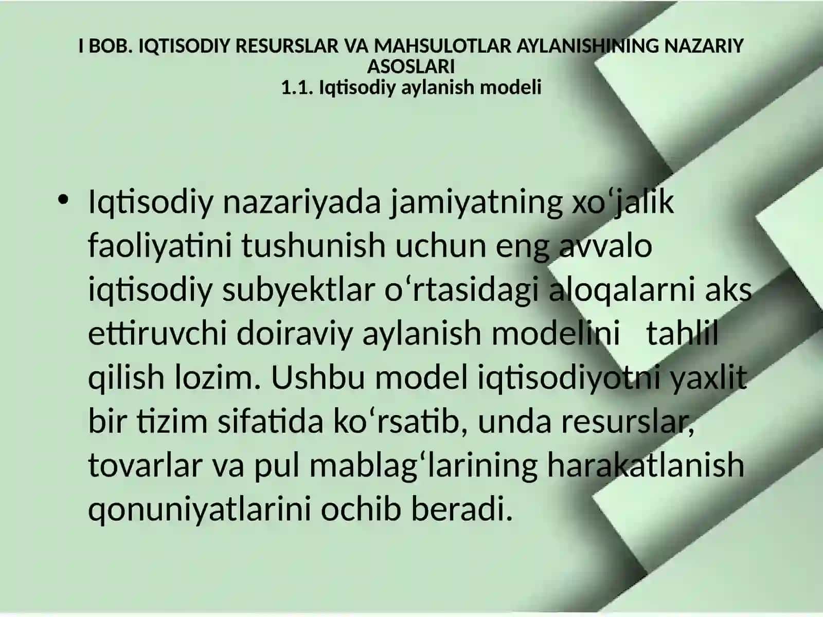 RESURSLAR, TOVARLAR VA XIZMATLAR HAMDA DAROMADLARNING DOIRAVIY AYLANISHI 4