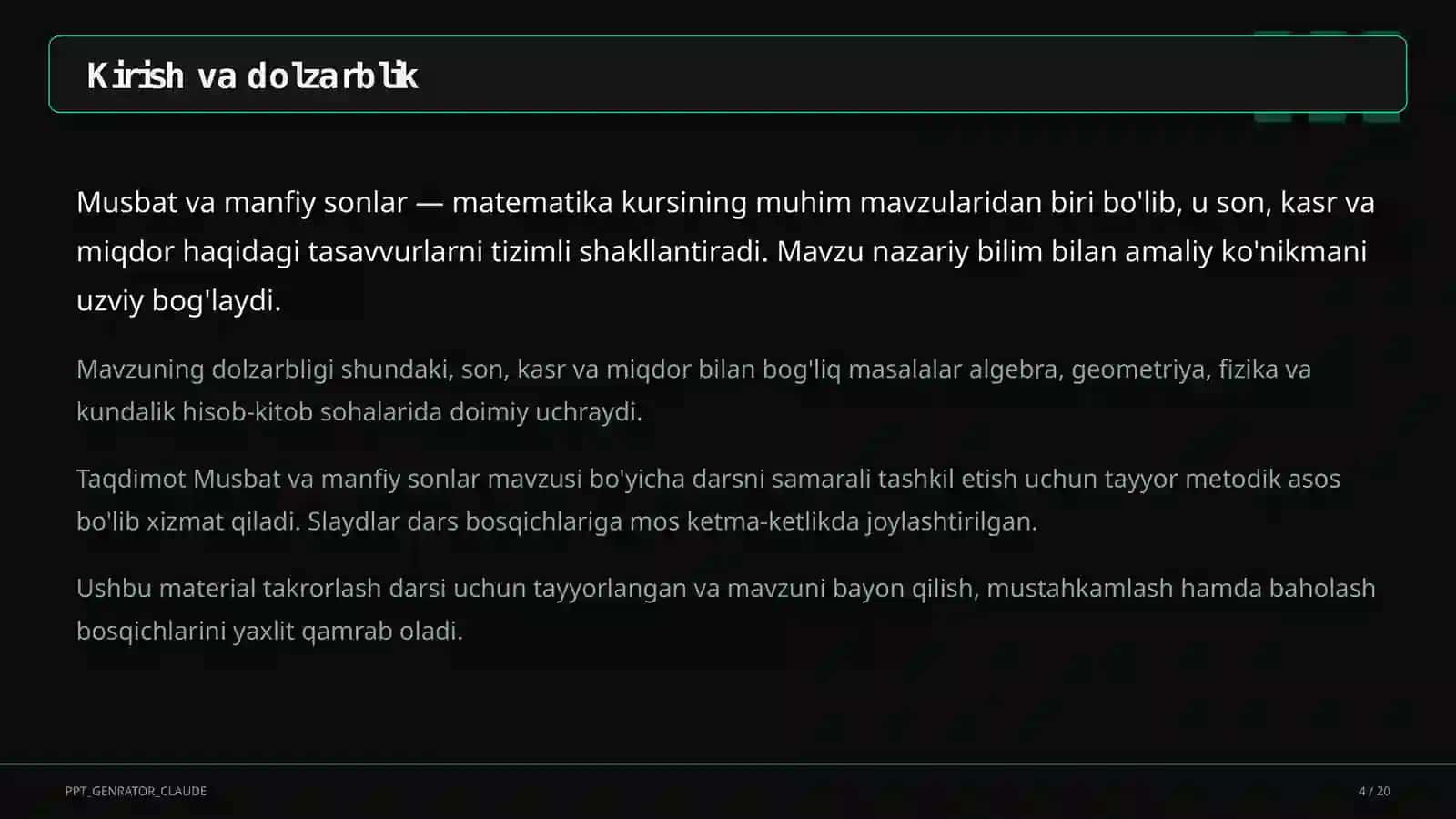 Musbat va manfiy sonlar (6-sinf) 4