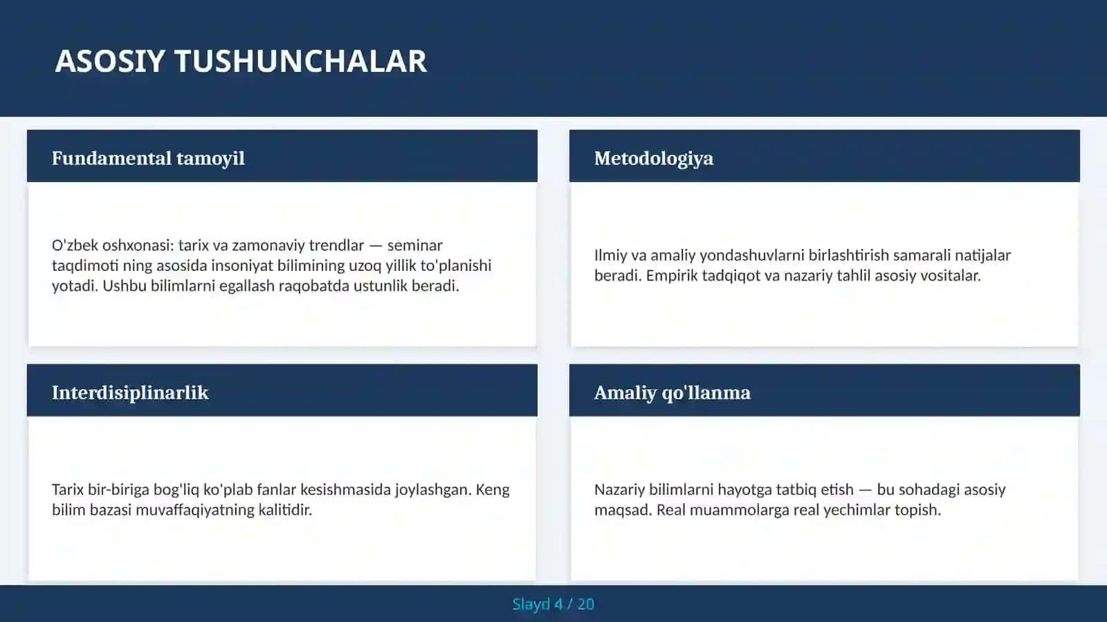 O'ZBEK OSHXONASI: TARIX VA ZAMONAVIY TRENDLAR — SEMINAR TAQDIMOTI 4