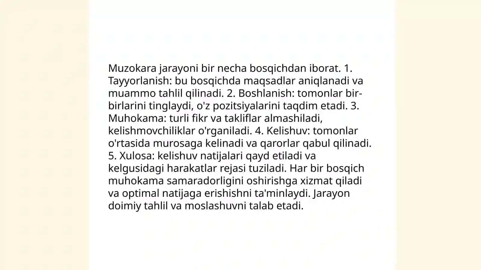 Nizoni hal qila olish ko'nikmasi. Huquqiy konsultatsiya va muzokaralar bosqichlari 4