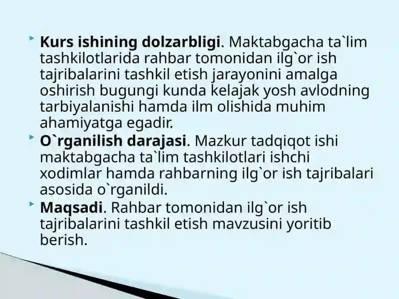 Rahbar tomonidan ilg‘or ish tajribalarni o‘rganishni tashkil etish. 4