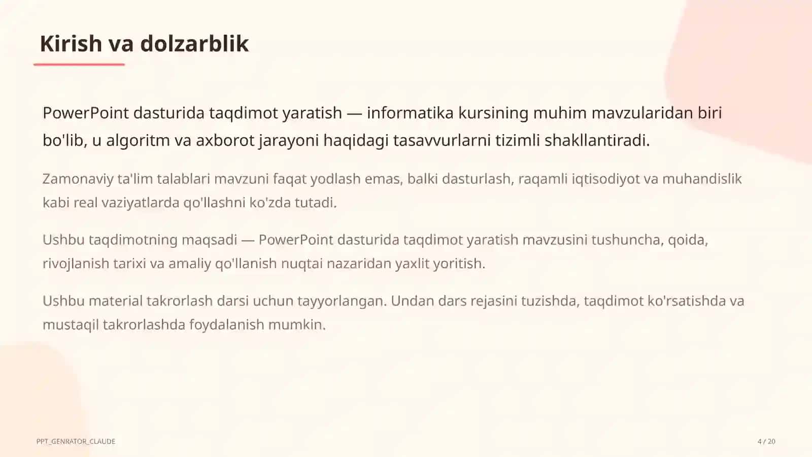 PowerPoint dasturida taqdimot yaratish (7-sinf) 4