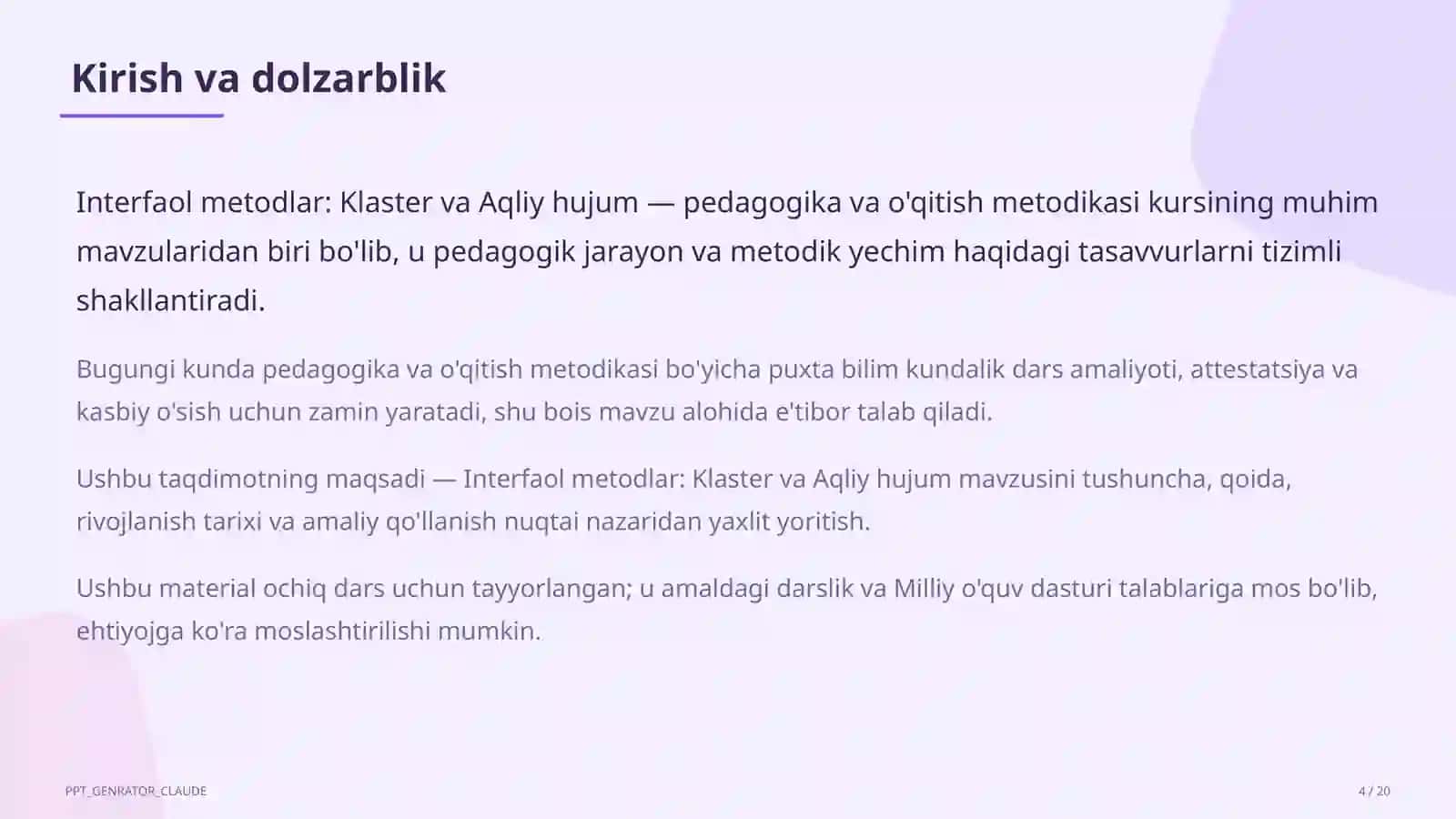 Interfaol metodlar: Klaster va Aqliy hujum 4