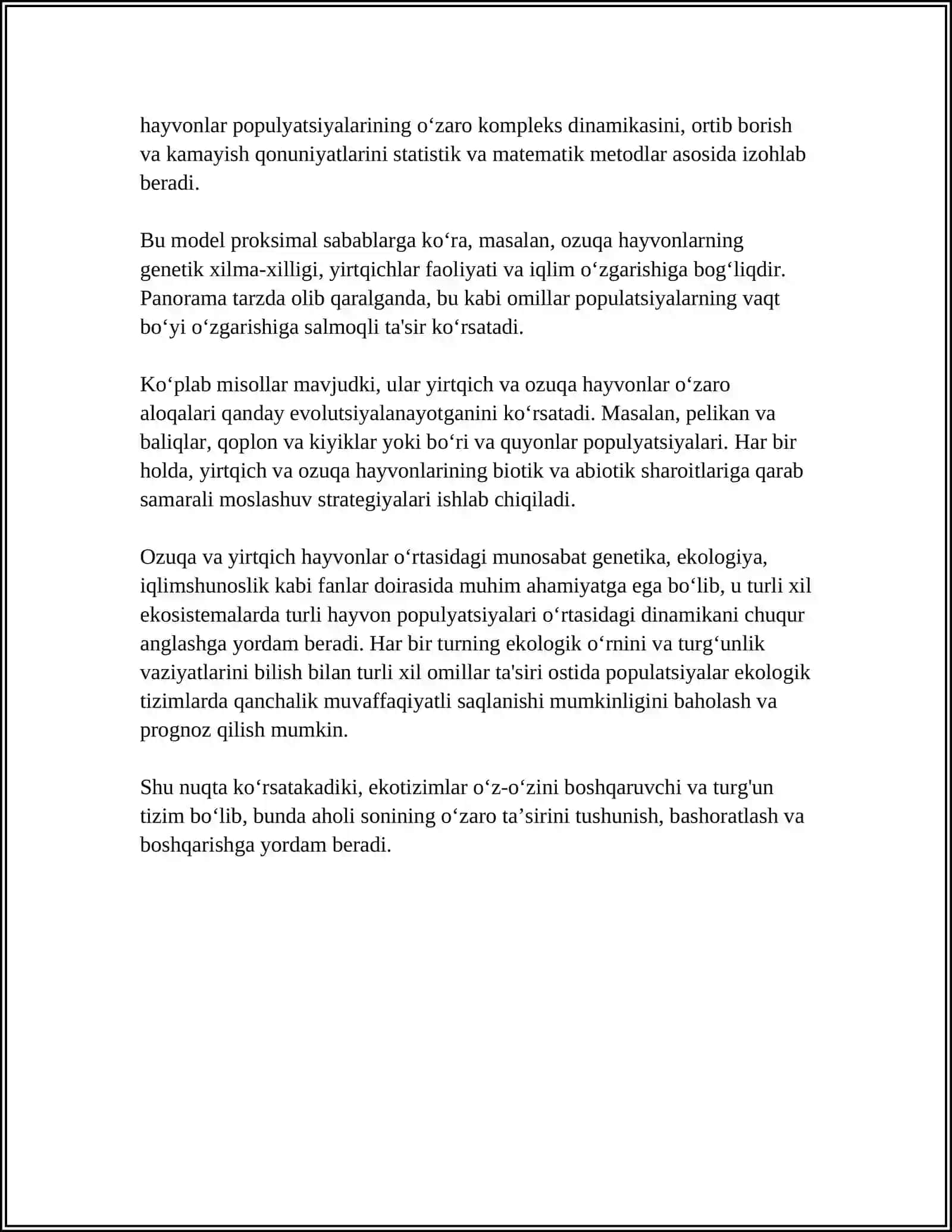 EKOLOGIK TIZIMLARDA HAYVON POPULYATSIYASINING OʻZARO TA'SIRI 4