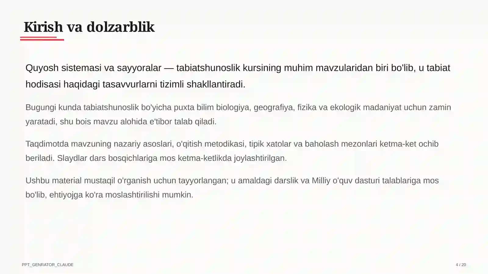 Quyosh sistemasi va sayyoralar (4-sinf) 4