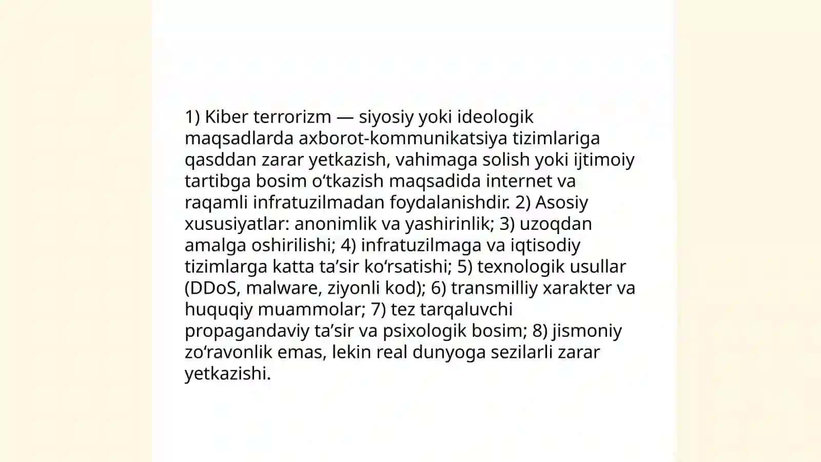 Kiber makon, kiber terrorizm, kiber zo‘ravonlik tushunchalari 4