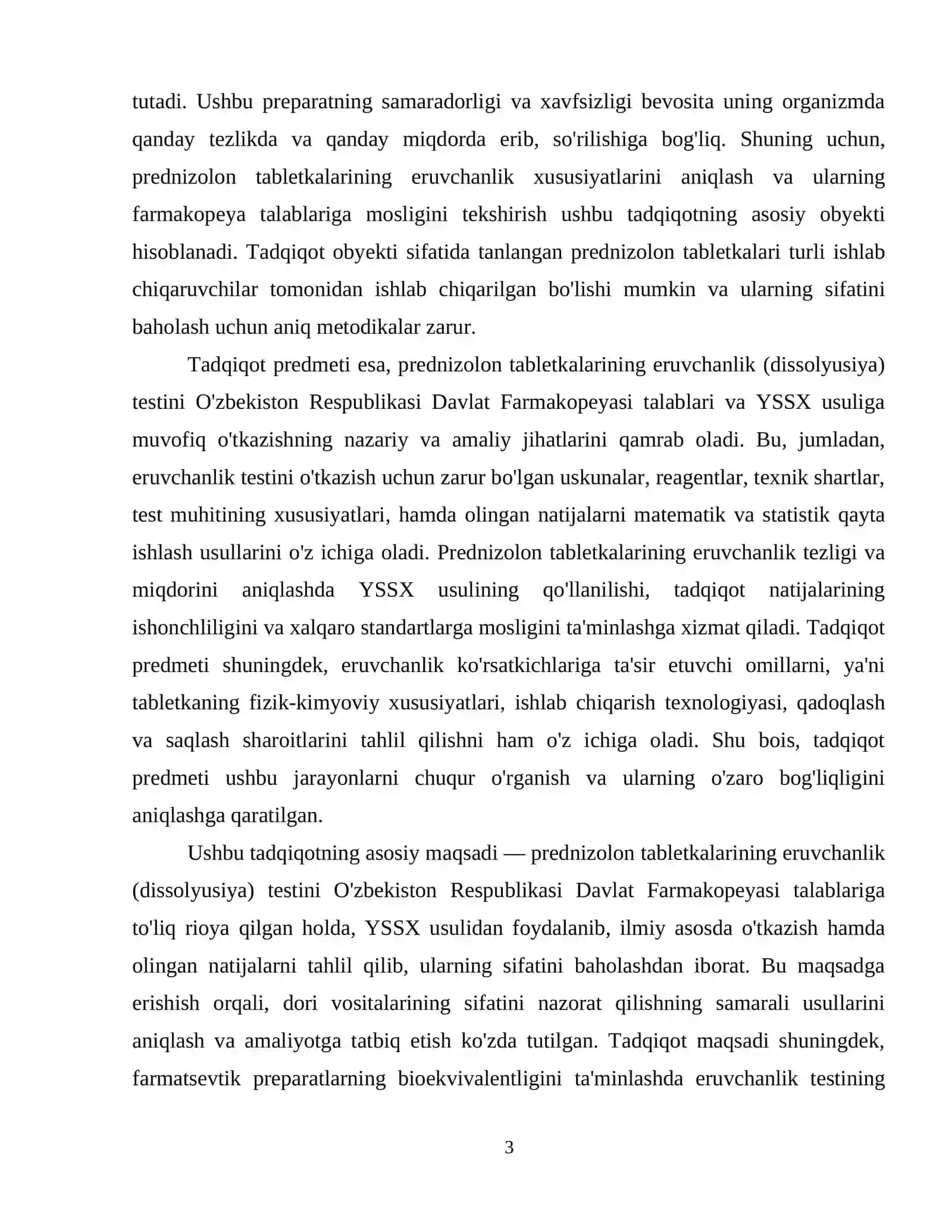 Prednizolon tabletkalarining eruvchanlik (dissolyusiya) testidagi miqdorini YSSX usulida farmakopeya talablari asosida tahlil qilish. 4