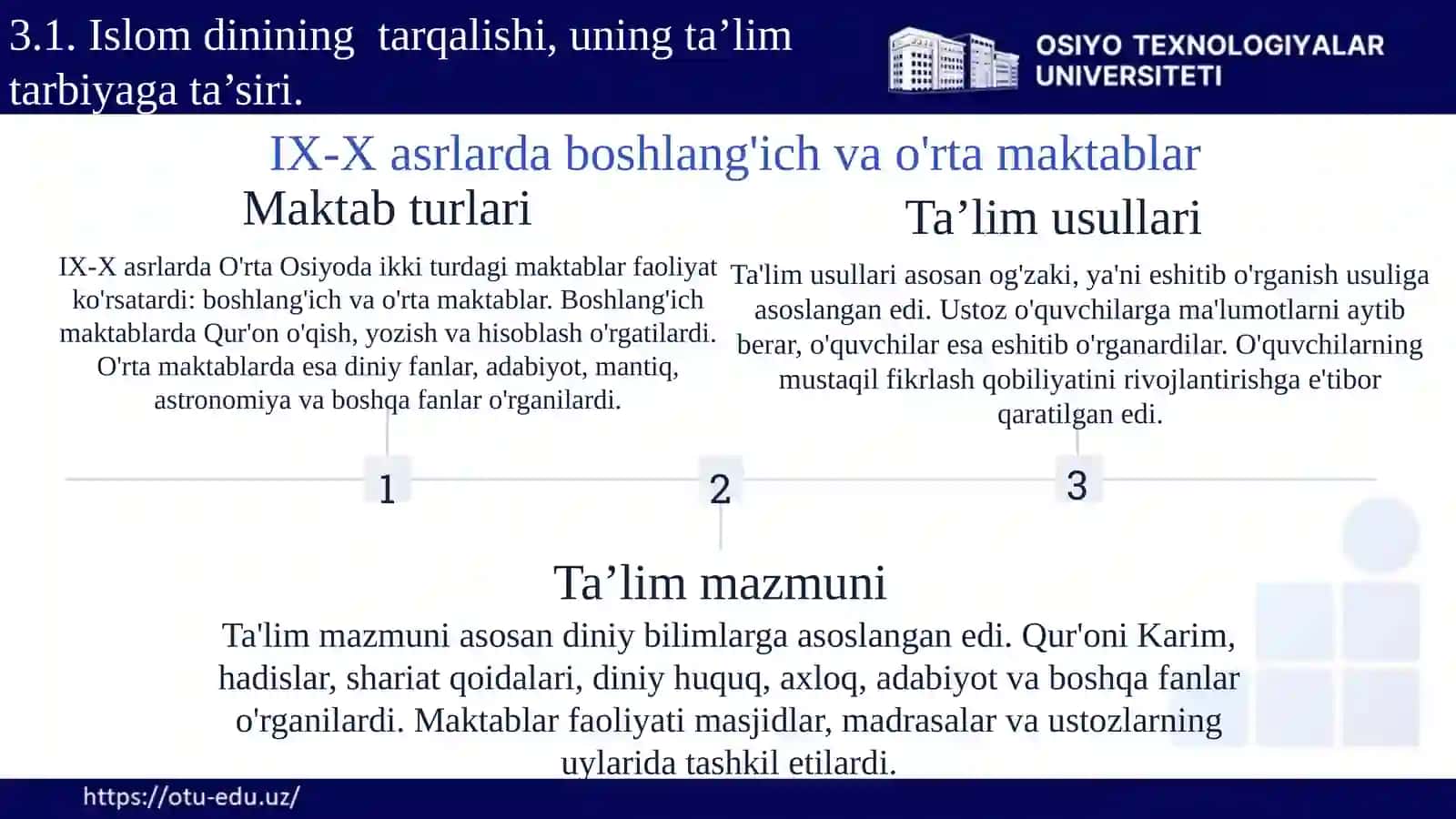 VII ASRDAN XIV ASRGACHA O’RTA OSIYODA TARBIYA, MAKTAB VA PEDAGOGIK FIKRLAR 4