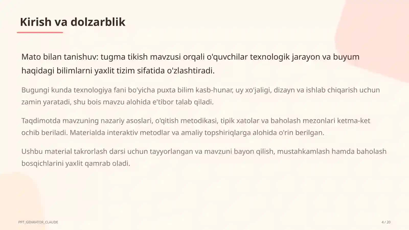 Mato bilan tanishuv: tugma tikish (2-sinf) 4