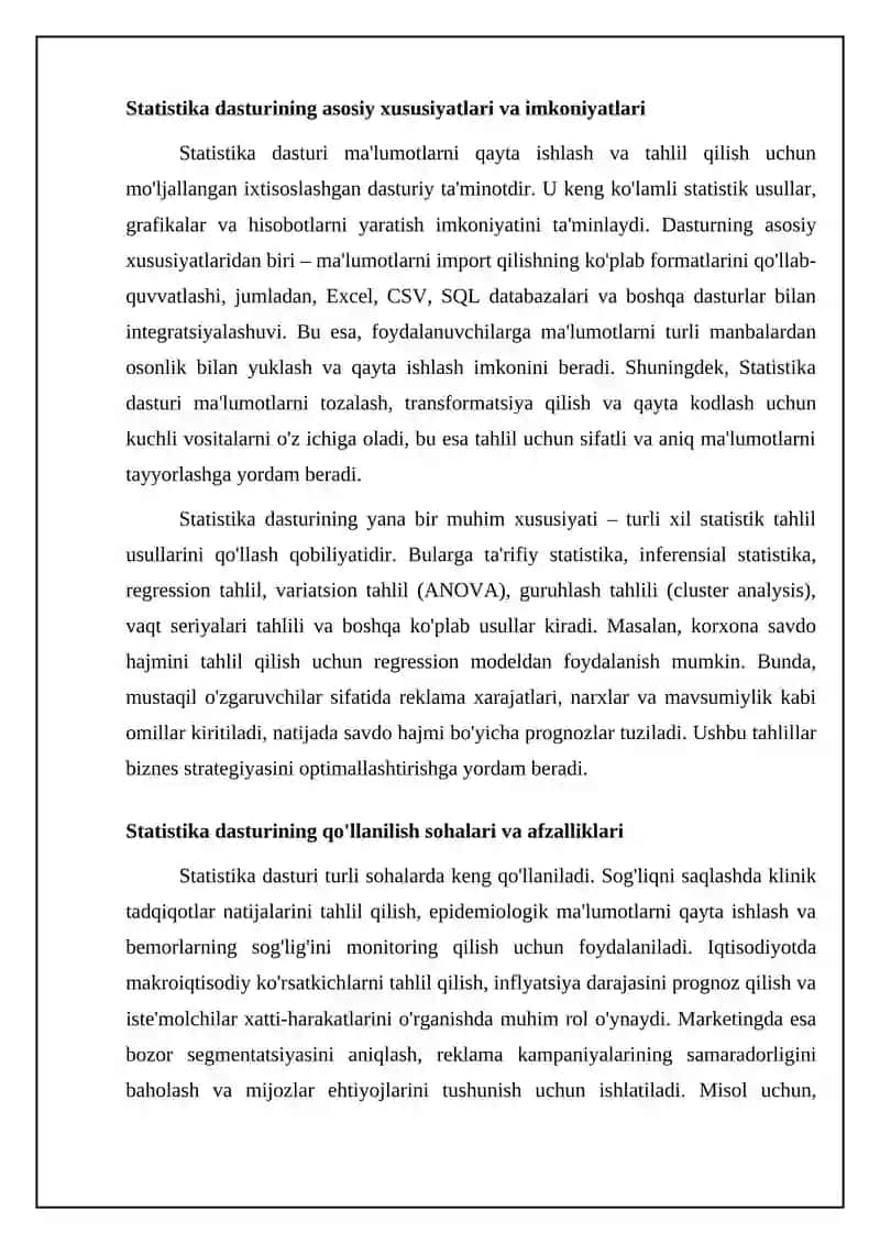 Statistik ma'lumotlarni qayta ishlash uchun iqtisoslashtirilgan dasturiy paket 4