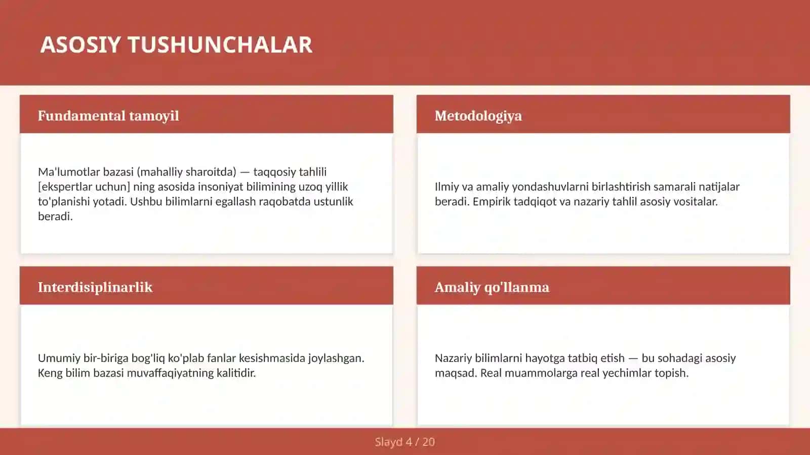 Ma'lumotlar bazasi (mahalliy sharoitda) — taqqosiy tahlili [ekspertlar uchun] 4