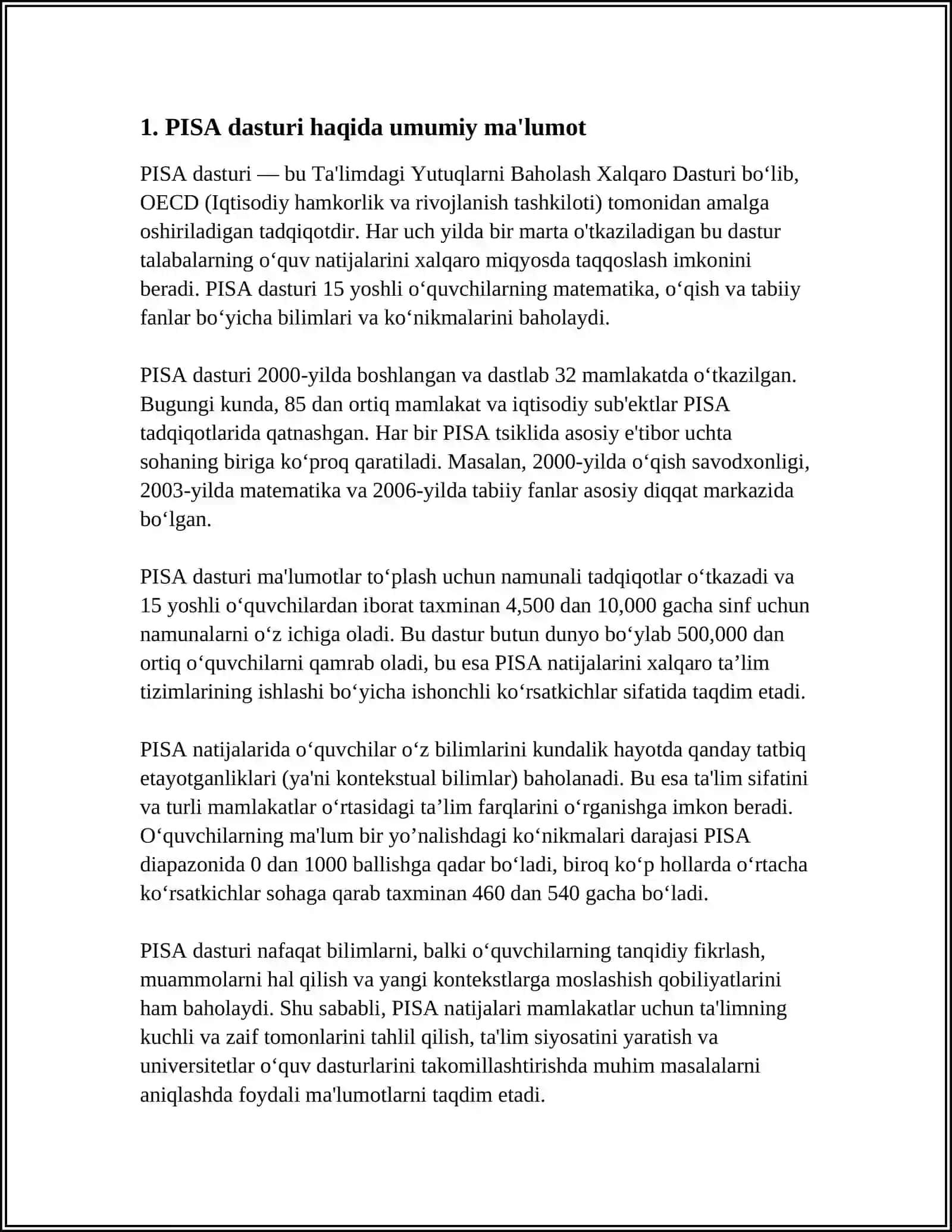 O'QUVCHILARNING MATEMATIK SAVODXONLIK DOIRASIDA AMALIY KO'NIKMALARNI REAKTIVLIKNI BAHOLASH VA RIVOJLANTIRISH (PISA XALQARO DASTURI MISOLIDA) 4