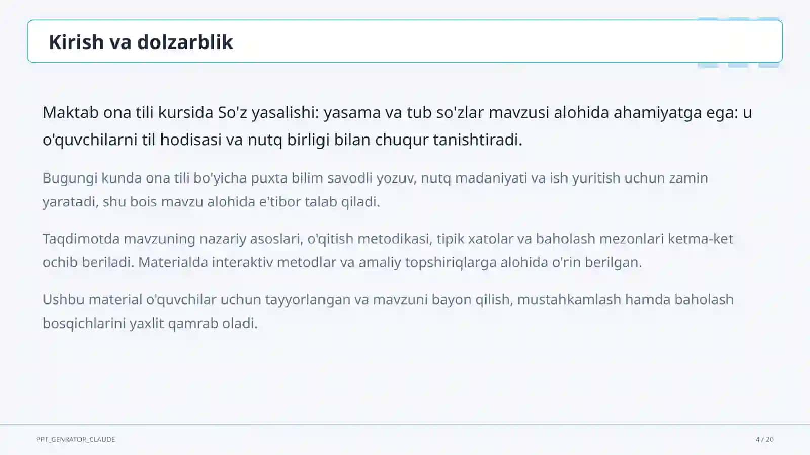 So'z yasalishi: yasama va tub so'zlar (6-sinf) 4