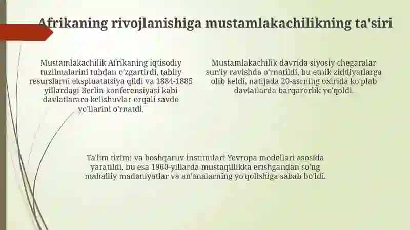 Afrika mamlakatlarida mustamlakachilik va taraqqiyot muammolari 4