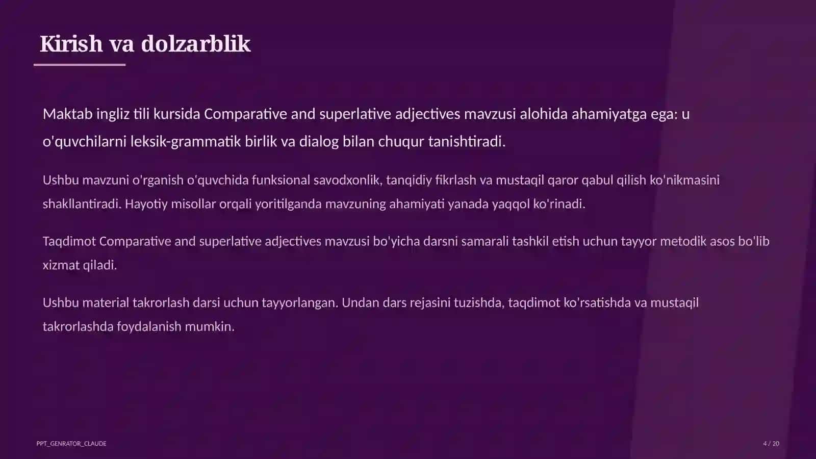 Comparative and superlative adjectives (6-sinf) 4