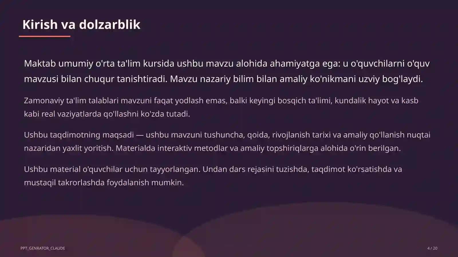 Algebra va geometriyani yagona "Matematika" fani sifatida o'qitish 4
