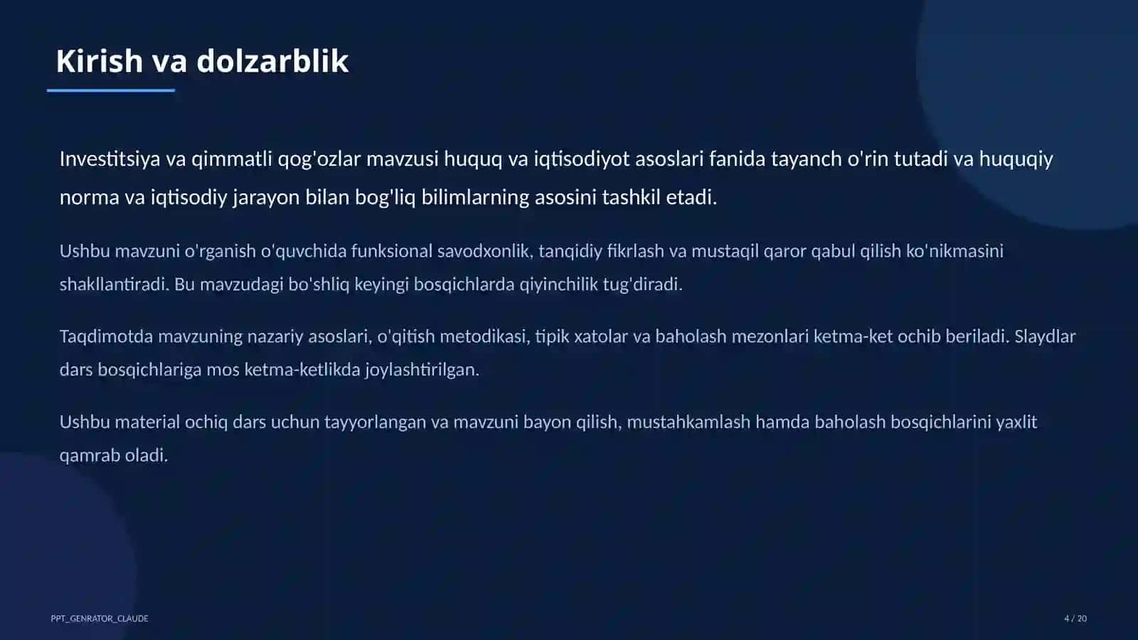 Investitsiya va qimmatli qog'ozlar (11-sinf) 4