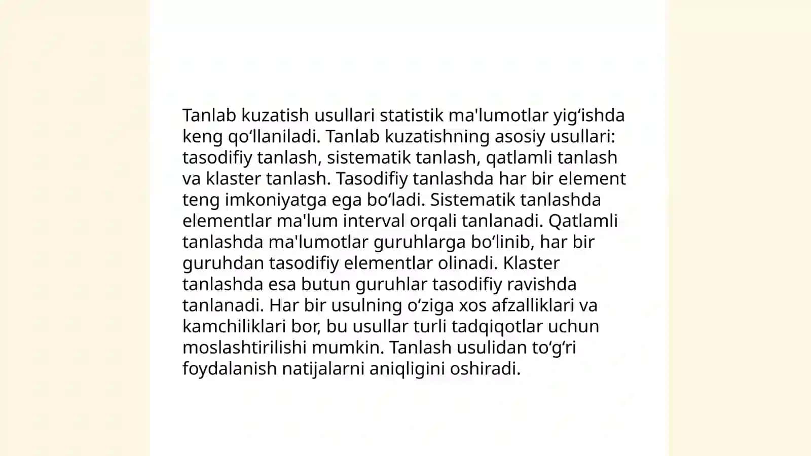Statistik tadqiqotlarda tanlab kuzatishning qóllanilishi 4