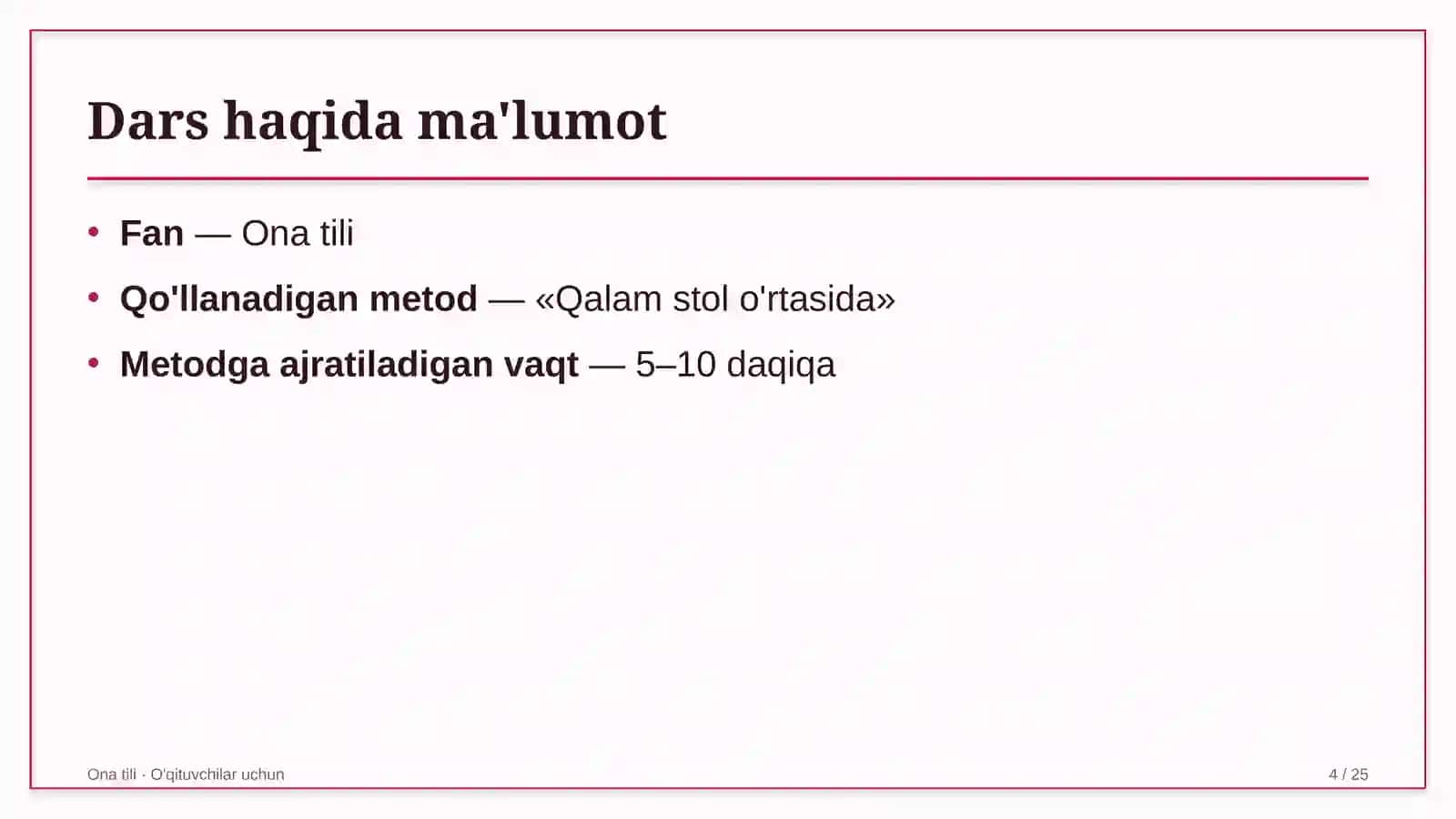 ona tili darslarida qalam stol o'rtasida metodidan foydalanish 6188 4
