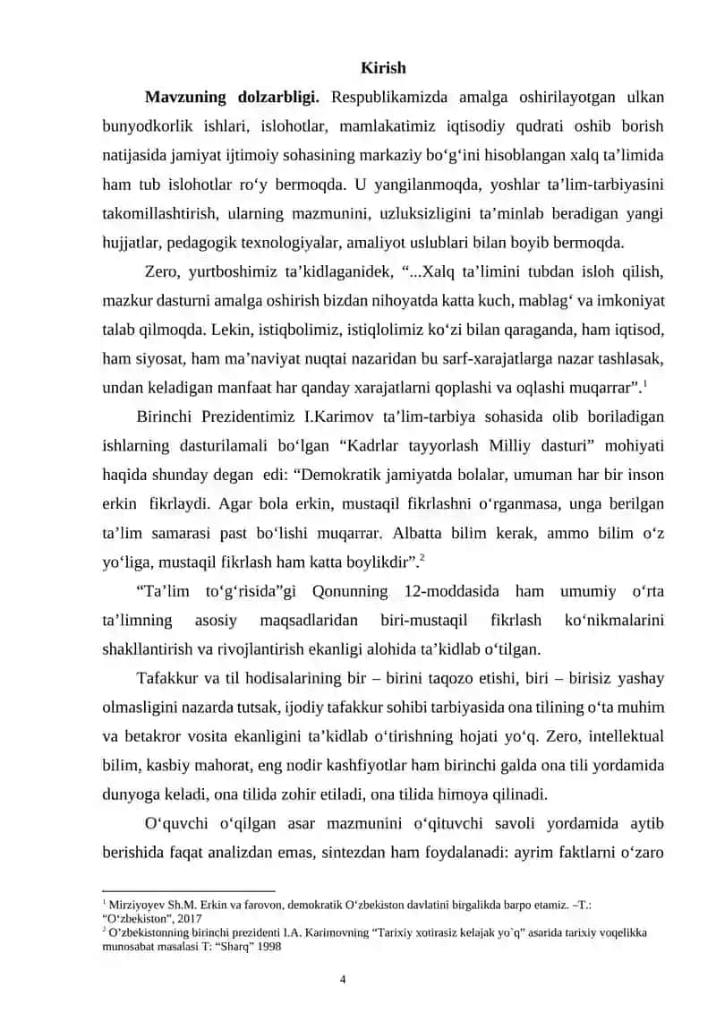 Ona tili darslarida matn ustida ishlash metodikasini takomillashtirish 4