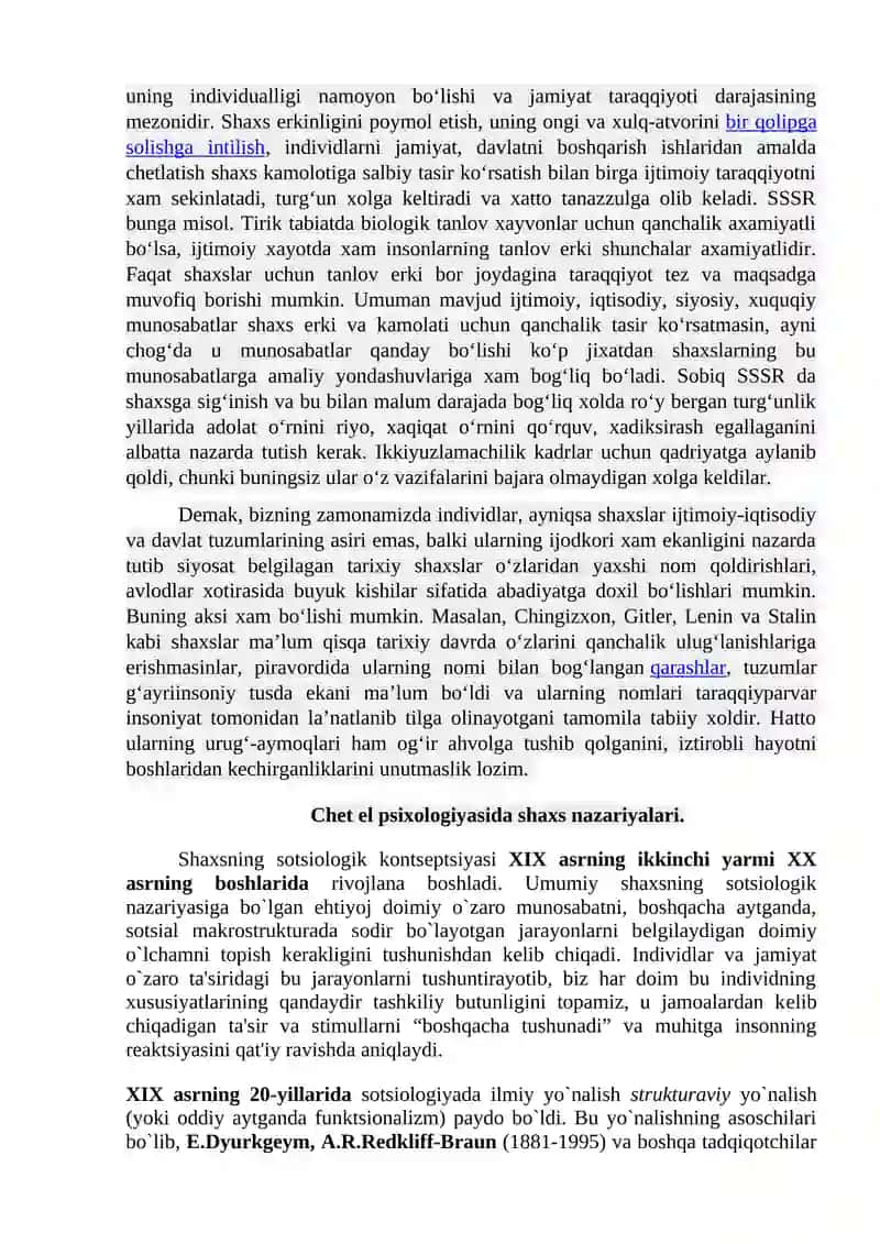 Individ, shaxs va individuallik, ularning uzviy bog‘liqligi va o‘ziga xosligi.  Chet el psixologiyasida shaxs nazariyalari. 4