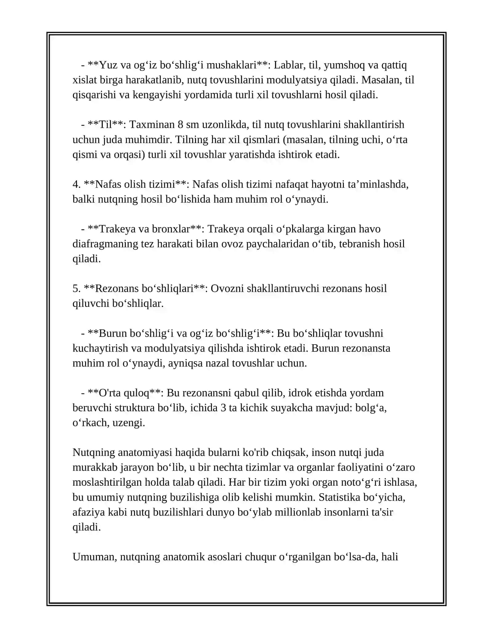 NUTQNING ANATAMIK FIZIOLOGIK ASOSLARI, NUTQNING OʻSISHI VA TURLARI 4
