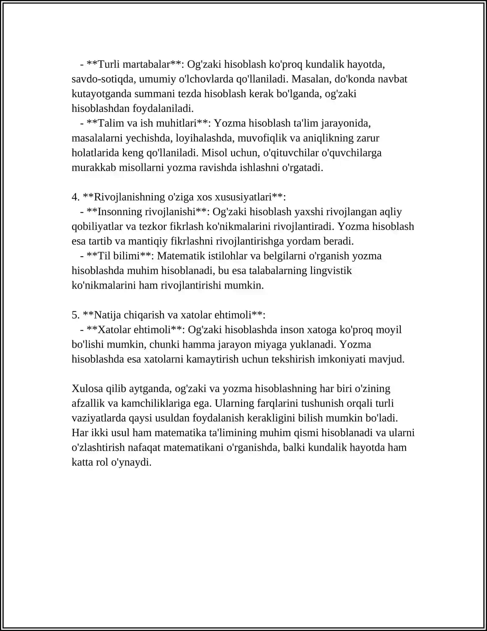 BOSHLANG'ICH SINFLAR MATEMATIKASIDA OG'ZAKI VA YOZMA HISOBLASHLAR ORASIDAGI BOG'LIQLIK 4