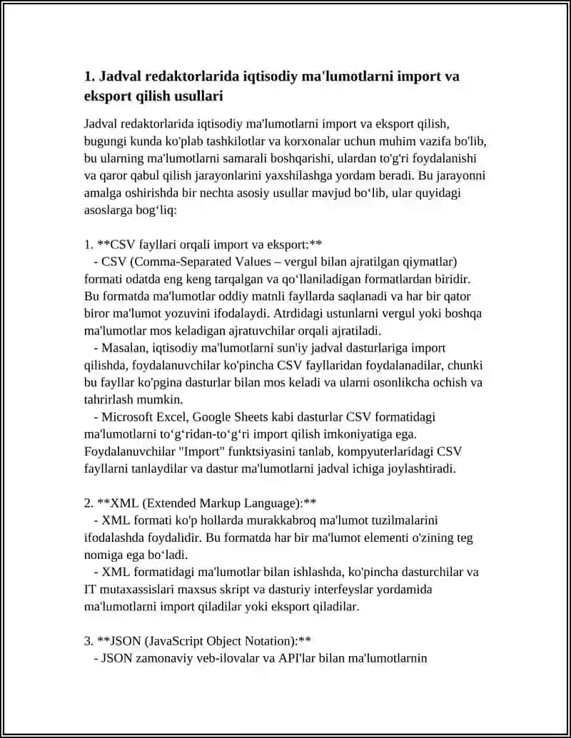 IQTISODIY AXBOROTLARNI JADVAL REDAKTORLARI VOSITALARIDAN FOYDALANGAN HOLDA QAYTA ISHLASH DASTURLARI 4