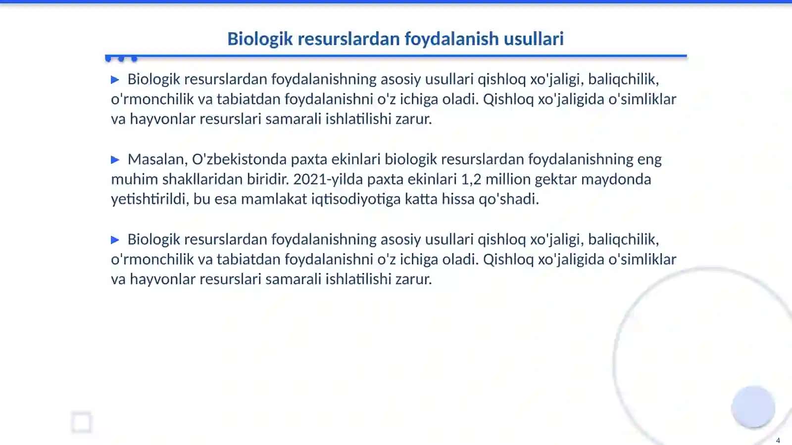 Biologik resurslardan foydalanish 4